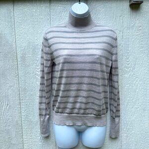Banana Republic Women's Grey Striped 100% Merino Wool Mock Neck Sweater XS